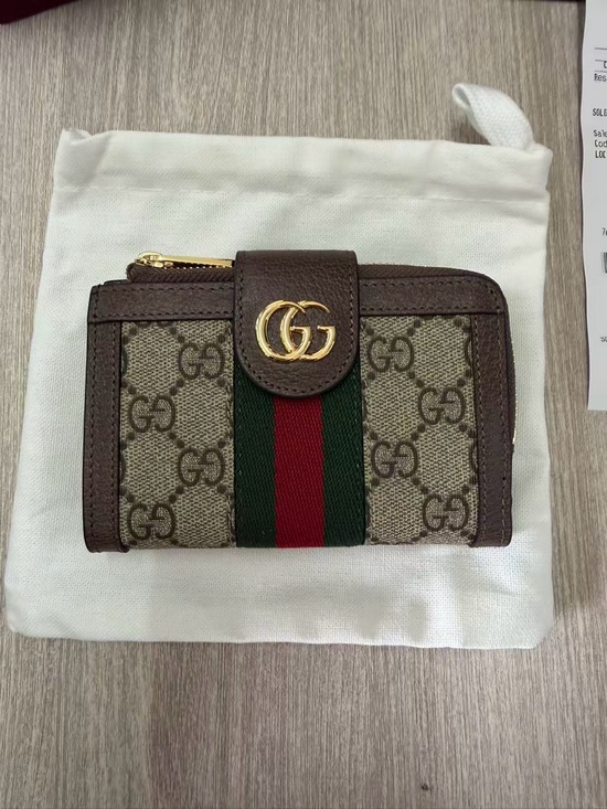 Gucci Handbags - Gucci Brown GG Canvas Wallet with Green and Red Web Stripe